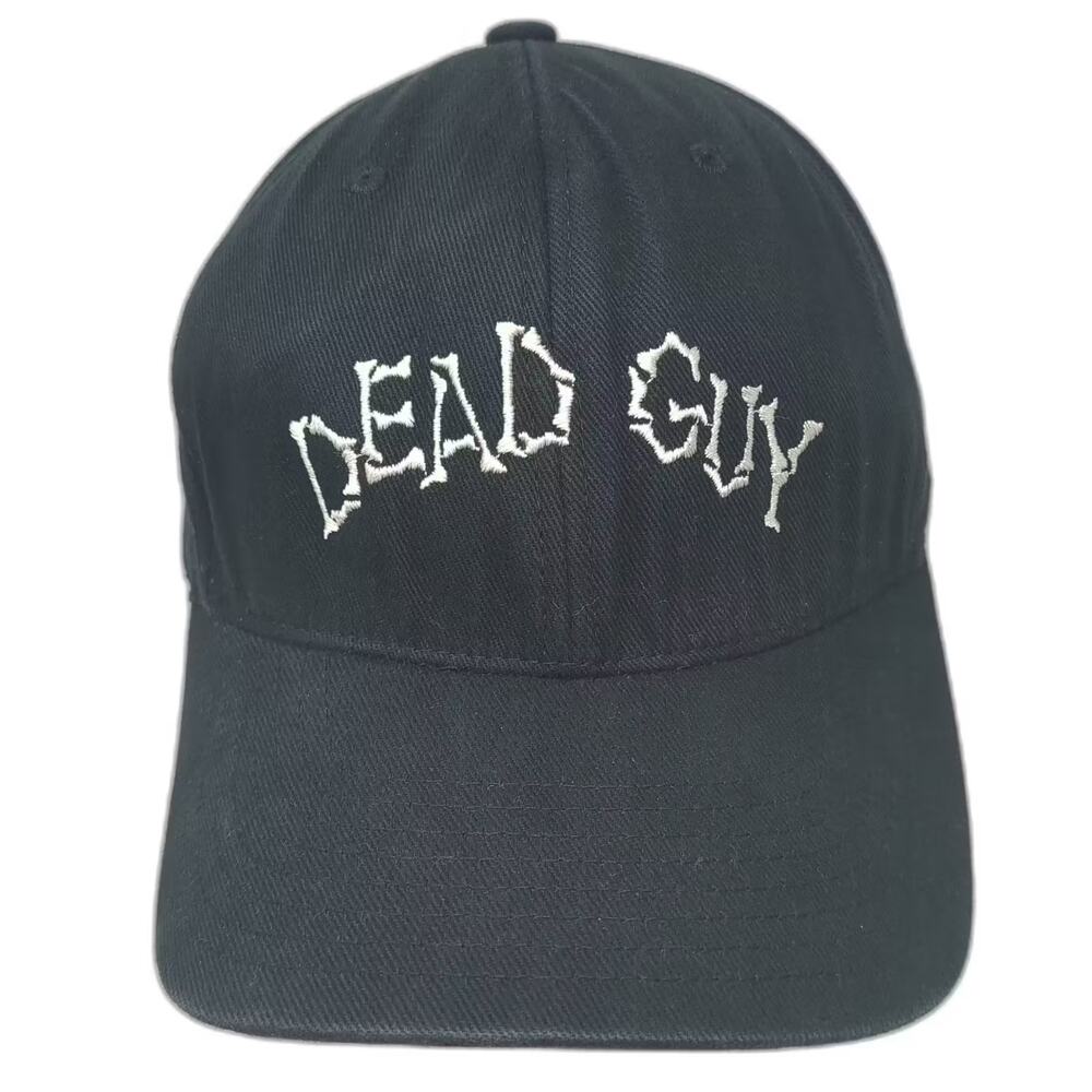 Flexfit Baseball Cap Black White XL Fitted DEAD GUY Embroidered Logo Hat Cotton